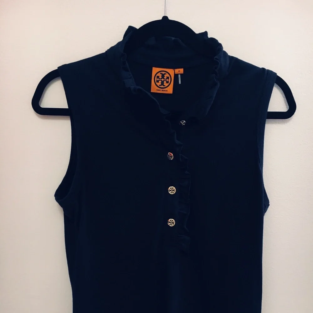 Tory Burch Navy Ruffle Collar Sleeveless Tank